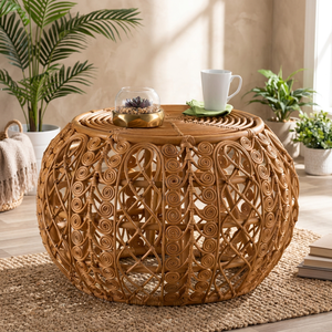 Table basse ronde en rotin tressé fabriquée au Vietnam, matériaux écologiques, meubles de maison, décoration intérieure, vente en gros - Product Image 1