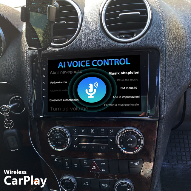 8GB+128GB AI Voice Wireless CarPlay Car Radio Stereo for Mercedes Benz ML GL W164 ML350 ML500 GL320 X164 ML280 GL350 GL450 GPS