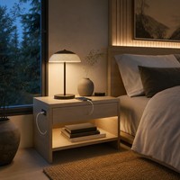 Slimme nachtkastje LED digitale klok display draadloos oplaadstation LED basisverlichting aanraakbediening open lade moderne slaapkamer nachtkastje