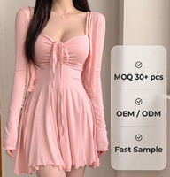 Ensemble 2 pièces Y2K pour femme : Cardigan uni à manches longues et robe mini froncée à cordon de serrage – Collection Printemps-Été – Fournisseur