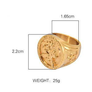 Anillo de Saints Michael para hombre chapado en oro de 18 quilates el gran Arcángel protector derrotando a <span class=keywords><strong>Satan</strong></span>ás figurita anillos de amuleto de acero inoxidable - Product Image 6