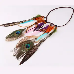 Vente en gros Bandeau à plumes Gypsy Indian Hippie Bandeau à plumes bohème Accessoires pour cheveux