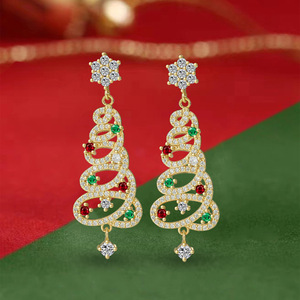 Pendientes de Zirconia Coloridos y Elegantes para Navidad, Pendientes de Zirconia con Forma de Árbol de Navidad y Copo de Nieve - Product Image 1