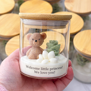 Jolie Bougie Ours Fleuri en Cire de Soja pour Bébé, Bougie Pot Cadeau pour la Maison, le Bureau, Noël, l'Aromathérapie et les Baptêmes - Product Image 1