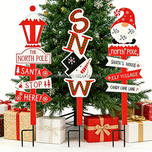 Christmas <b>Wooden</b> House-Shaped Eco-Friendly Outdoor Pole Insertion Courtyard Sign Plaque for Lawn Decoration - Product Image 2