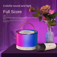 Mini Boombox, enceinte Bluetooth, lumière ambiante LED, enceinte karaoké pour enfants avec double microphone, mini caisson de basses