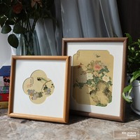 Cadre photo rectangulaire en bois massif Yilin avec bord arrondi, style vintage, couleur bois naturel, pour peinture chinoise et aquarelle