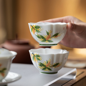 Guanlan Hand-Painted Osmanthus Flower Ceramic <b>Teacup</b> Retro Personal Tasting Cup Kung Fu Tea Set - Product Image 1