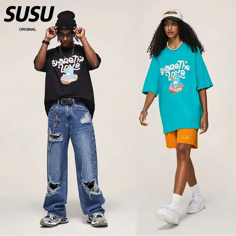 SUSU 24SS綿100% プリントストリートウェアメーカープレーンTシャツカスタマイズされた女性と男性のTシャツ