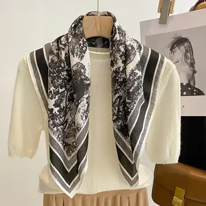 Hot selling luxury designer animal pattern printing square scarves for women stylish office lady tie small square neck scarf