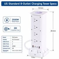 Multiprise verticale personnalisée avec logo, 8 prises, 2 USB, 2 ports USB-C PD à charge rapide, protection contre les surtensions, vente en gros