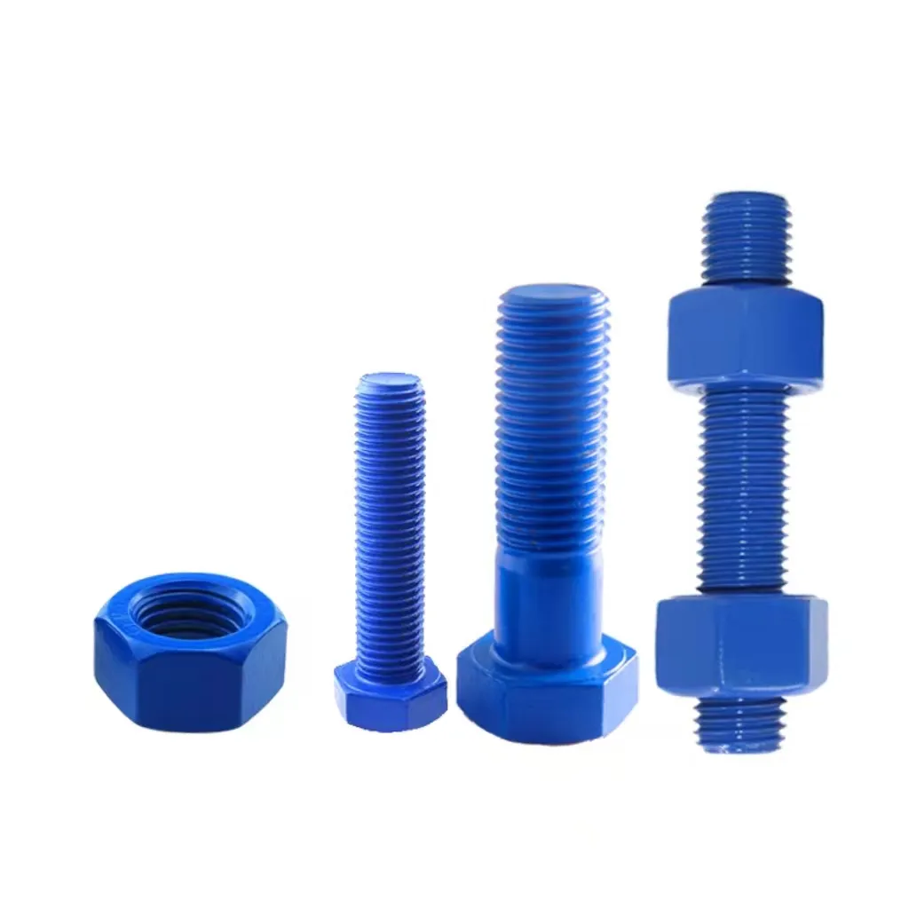 Wholesale High Strength Blue Stud Bolt Alloy Steel Mild Carbon Steel DIN933 DIN931 PTFE Full Thread Teflon Hex Head Bolts