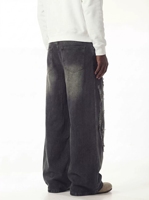 Jeans amples pour hommes, style streetwear, déchirés et délavés, coupe oversize, en denim, personnalisables avec logo OEM