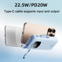 PD 22,5 W Pantalla digital Carga rápida Banco de energía Ultra Mini Banco de energía 10000mAh Carga súper rápida con cables integrados