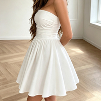 Robe d'été pour femme, sans bretelles, lavable, coupe ajustée, élégante, taille froncée, coupe trapèze évasée, mini-robe skater