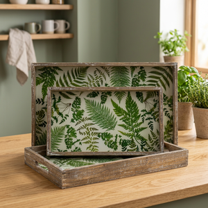 Plateau de service floral en bois émaillé fait main, écologique, de qualité alimentaire, moderne et luxueux, avec poignées pratiques - Product Image 3