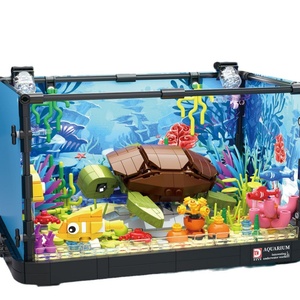 Ensemble de blocs de construction d'aquarium d'organismes marins Moc, animaux aquatiques mobiles, aquarium, bricolage, assemblage de briques, kit de jouets avec lumière - Product Image 1