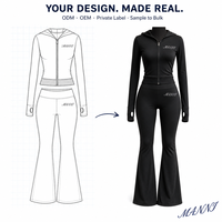 Ensemble deux pièces OEM pour femme : Sweat-shirt court zippé et pantalon de survêtement à jambes larges en tricot dense avec ourlet élastique, logo personnalisé