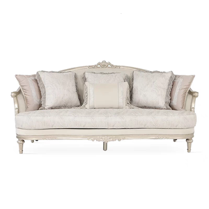 French Palace perabot ruang tamu antik 1 2 3 kain kombinasi ukiran kayu Solid Set Sofa mewah - Product Image 5