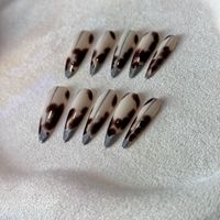 Ongles artificiels en amande faits à la main, Caramel Ambre, Tortoiseshell Smudge & Cinnamon Nude, Ongles de luxe rétro en gros