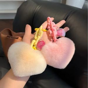 Custom New Heart Shaped Plush Pom Pom Keychain Soft Faux Fur <b>Keyring</b> for Bulk Cute Accessories Gifts - Product Image 6