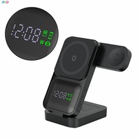 Mini draagbaar snellaadstation voor kantoor, multifunctioneel opvouwbaar bureau-lader 3-in-1 magnetische draadloze oplader met klok