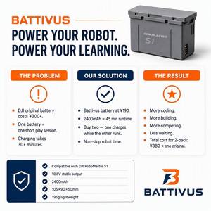 Baterai Pengganti untuk DJI RoboMaster S1, 10.8V 2400mAh Li-ion, Paket Ringan 195g, Suku Cadang Robotika Kelas STEM - Product Image 2
