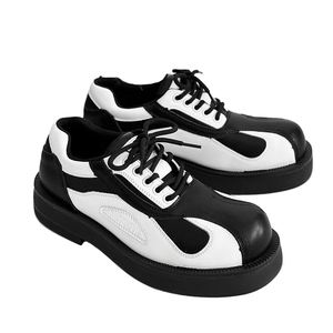 Mocassins Derby Vintage Noirs et Blancs pour Hommes – Chaussures de Bureau Respirantes à Semelles Épaisses Antidérapantes et Rehaussantes - Product Image 1