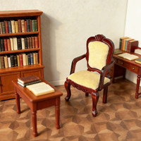 Ensemble table et chaise miniature pour maison de poupée 1:12, fauteuil miniature en acajou, table basse à double niveau, décoration de salon