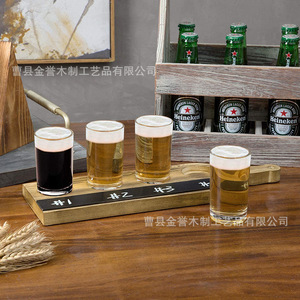 Wooden Beer Flight Paddle With 4 <b>Glasses</b> For Tasting Bar Serving Set Modern Simple Style - Product Image 1