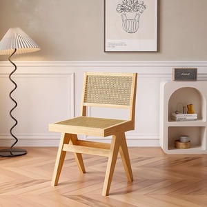 Silla de Comedor Moderna Nórdica de Madera Maciza con Respaldo de Ratán, Ligera, Duradera, Diseño en Forma de K, para Uso Comercial en Exteriores y Parques - Product Image 3