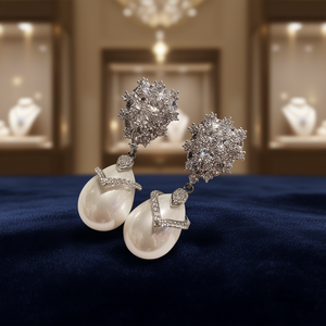 Boucles d'oreilles pendantes de luxe plaquées or E4057 avec fausses perles baroques blanches de qualité AAA, bijoux de fête pour femmes - Product Image 2