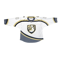 Jersey Hoki Es Unisex Ukuran Besar Custom Sublimasi, Bernapas, Menyerap Keringat, Peregangan Empat Arah, Kerah V, Seragam Tim
