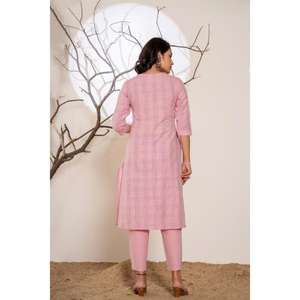 Haute qualité femmes coton belle conception droite Kurta pantalon avec Dupatta ensemble Style pakistanais indien vêtements en gros - Product Image 4