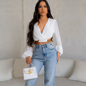 FS11336A vendita calda <span class=keywords><strong>vestiti</strong></span> manica lunga top <span class=keywords><strong>donna</strong></span> camicetta bianca - Product Image 2
