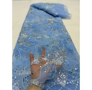 Tela de Encaje de Tul Francés con Lentejuelas de Poliéster Ecológico y Bordado de Flores 3D, Alta Calidad, Gran Venta para <span class=keywords><strong>Vestidos</strong></span> de Mujer - Product Image 3