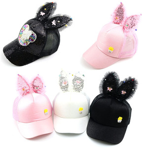 Nuovo commercio all'ingrosso orecchie lunghe cartone animato visiera cappello per ragazze e ragazzi per bambini maglia paillettes colorato sole cappello unisex berretto da baseball - Product Image 2