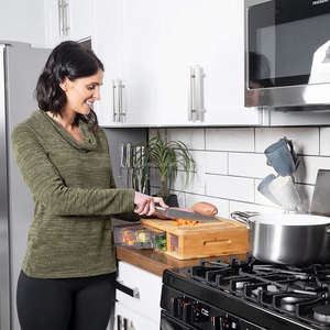 Tabla de Cortar de Bambú con Bandejas, Cajón y Tapas. Multifuncional: 4 Cajones que se Pueden Usar como Platos de Preparación o para Almacenamiento - Product Image 6