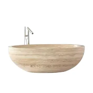 Customize Oval Bathroom Freestanding Travertine Bath Tub Natural Stone Hot Sale Beige Travertine Bathtub