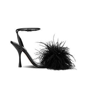 Sandales à talon aiguille pour femmes, chaussures de fête classiques, de haute qualité, vraies plumes, pour dames - Product Image 4