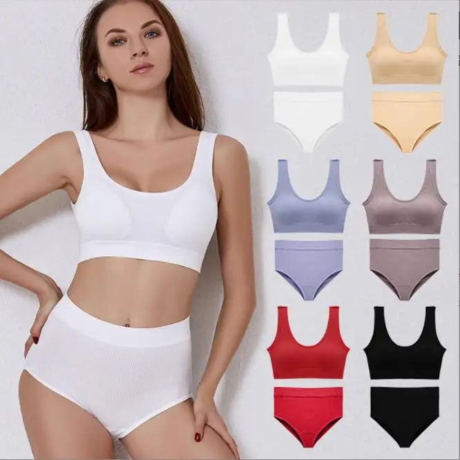 Wholesale Underwear Set Women Without Steel Ring Gather Comfortable Breathable Bottoming Vest Bra Large Size Deep U Sexy