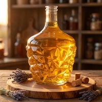 Bouteille à spiritueux en verre givré/coupe géométrique unique de 1000 ml, option gravure, design texturé fantaisie, bouchon en liège pour brandy et rhum