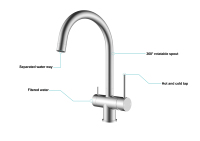 Venta caliente Grifo mezclador de 3 vías Manija doble para cocina Sistema RO 304 Acero inoxidable Agua fría y caliente y grifo de agua pura