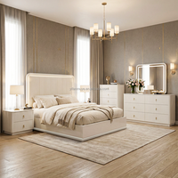 Ensemble de meubles de chambre à coucher de luxe moderne avec lit king size, table de chevet, commode à tiroirs (5+), tête de lit éclairée - Matériel en bois
