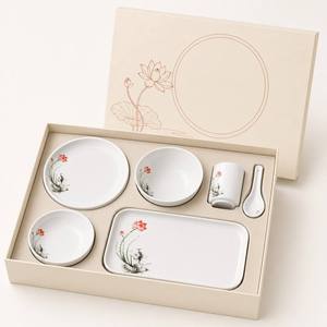 Juego de Vajilla de Melamina Estilo Chino con Diseño de Lago de Lotos Iluminado por la Luna, Elegante Vajilla con Patrón de Lotos para Uso en Restaurantes y Hoteles, con Certificación CE - Product Image 6