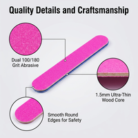 Mini lime à ongles en bois double face 100/180 grains rose et bleu, 8,5 cm, pour kits d'ongles à presser, lot de 100 pièces en vrac