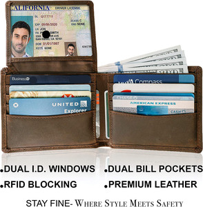 Cartera de Cuero para Hombre, Diseño Vintage, Delgada, Bifold, con Bloqueo RFID, 8 Ranuras para Tarjetas, Forro de Poliéster, Calidad Premium - Product Image 4