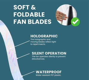 Ventilateur <span class=keywords><strong>anti</strong></span>-mouches, lames holographiques, ventilateur répulsif automatique, ventilateur <span class=keywords><strong>anti</strong></span>-mouches portable pour cuisine intérieure, restaurant, barbecue, pique-nique - Product Image 4
