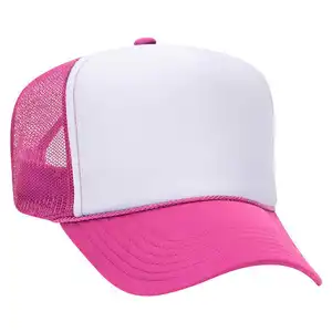 Wholesale Custom Logo Hot Sale High Profile Trucker Hat 5 Panel Seamless Foam Front Panel With Mesh Back Rope Snap Cap