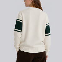 Pull en coton rayé style preppy personnalisé OEM ODM, pull en tricot jacquard à col rond pour femmes, pull en tricot pour le golf et le rugby